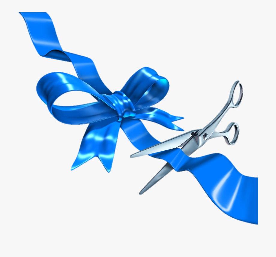 blue ribbon being cut