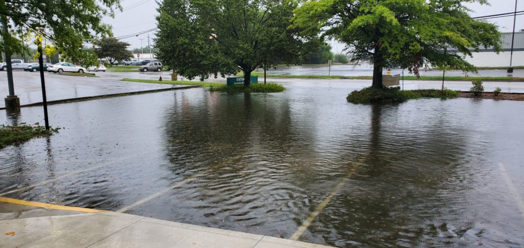 Flooded Triangle Drive parking lot