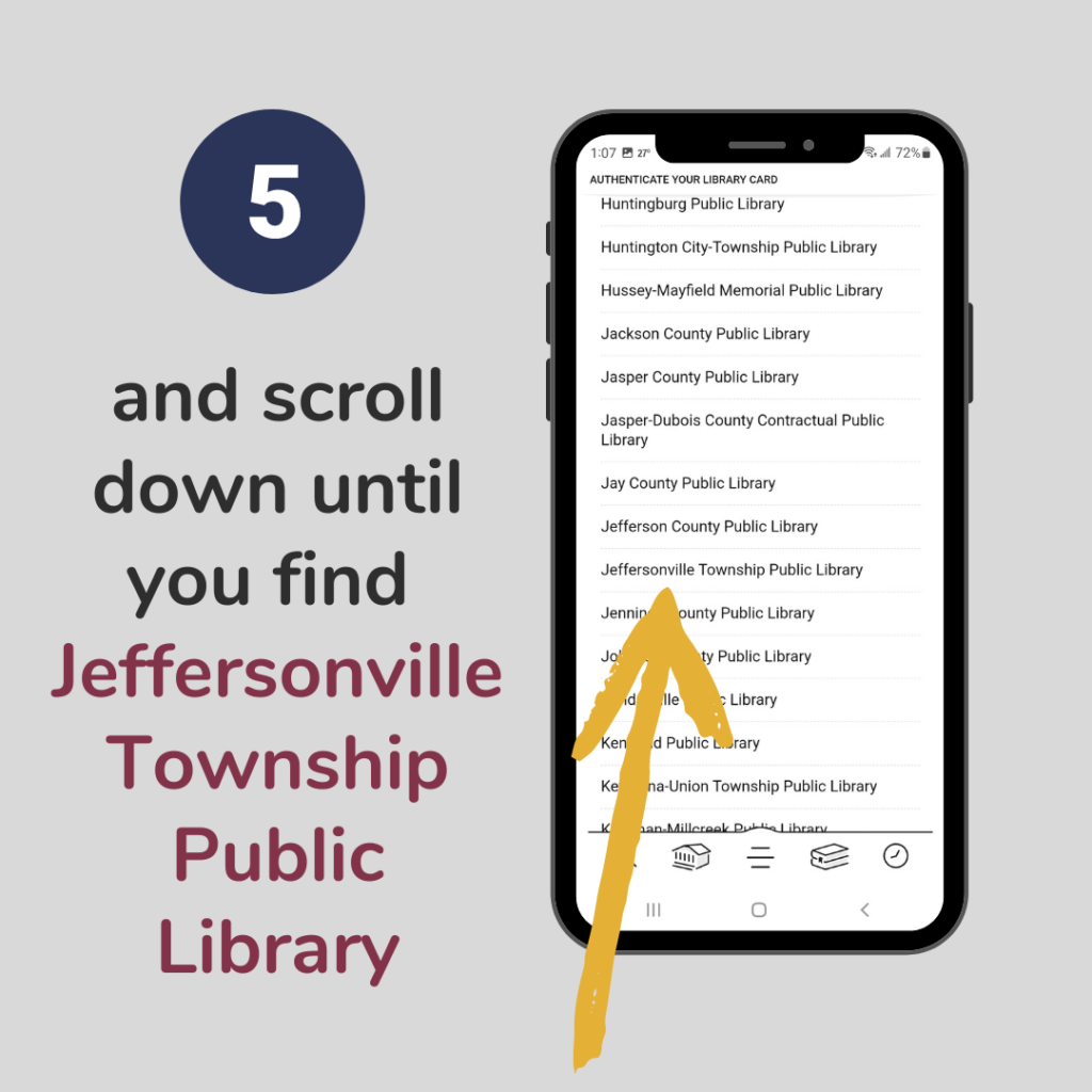 Scroll down the alphabetical list of libraries until you find Jeffersonville Township Public Library and select it